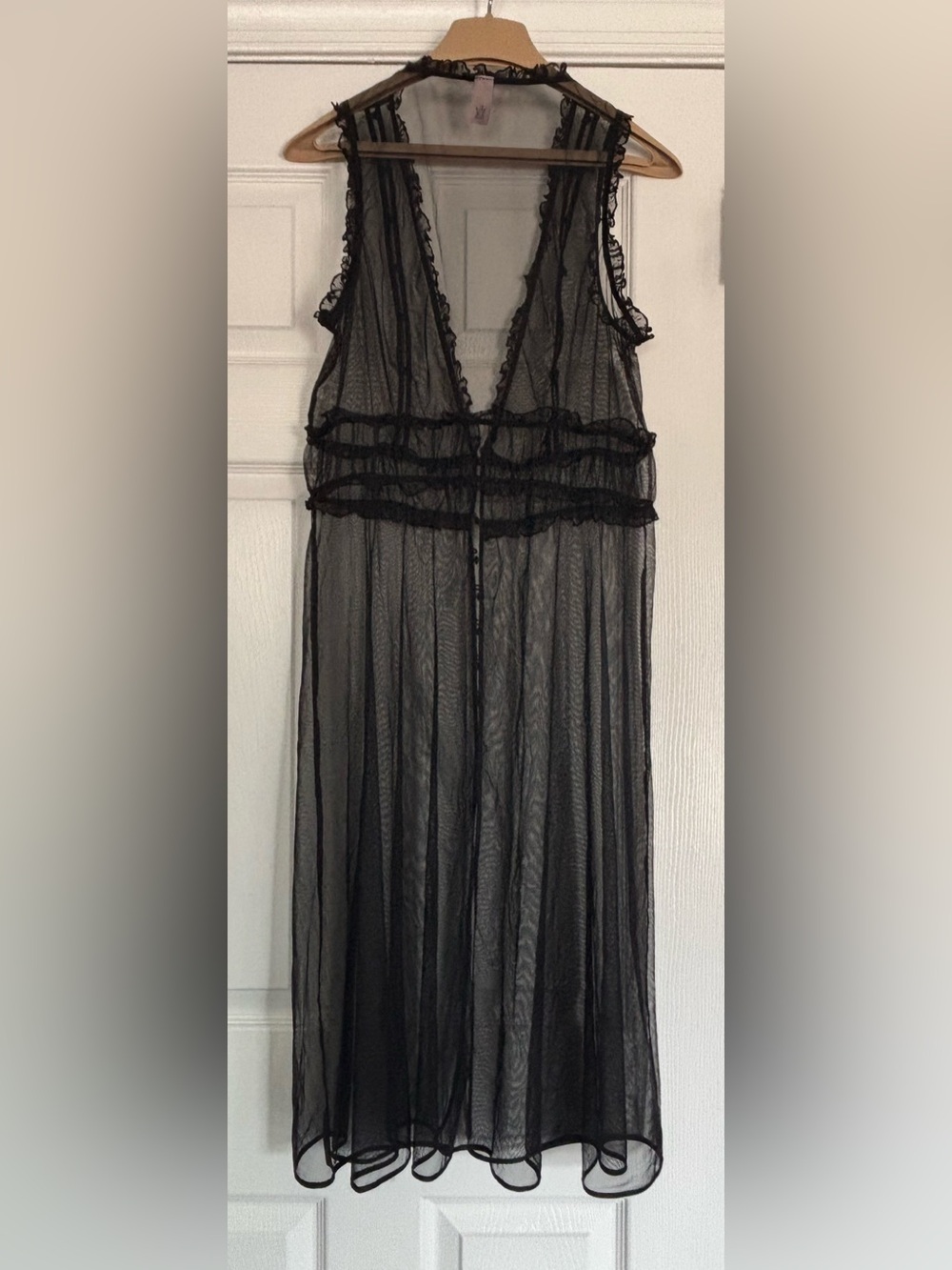 Victoria's Secret Sheer Black Mesh Button Front Duster Robe Dress Size L - Picture 2 of 4